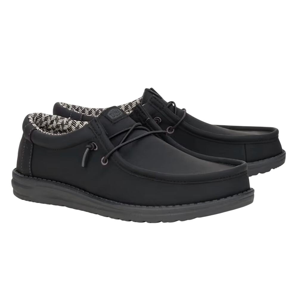 HEY DUDE Mens Wally Classic Sneakers Size 11 Black Faux Leather Slip On NWOB
